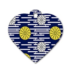 Sunflower Line Blue Yellpw Dog Tag Heart (one Side) by Mariart