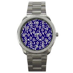 Star Flower Blue White Sport Metal Watch by Mariart