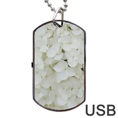 Hydrangea Flowers Blossom White Floral Photography Elegant Bridal Chic  Dog Tag Usb Flash (two Sides) by yoursparklingshop