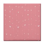 Pink background with white hearts on lines Tile Coasters