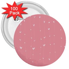 Pink Background With White Hearts On Lines 3  Buttons (100 Pack)  by TastefulDesigns