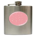 Pink background with white hearts on lines Hip Flask (6 oz)