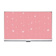 Pink Background With White Hearts On Lines Business Card Holders by TastefulDesigns