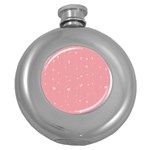 Pink background with white hearts on lines Round Hip Flask (5 oz)
