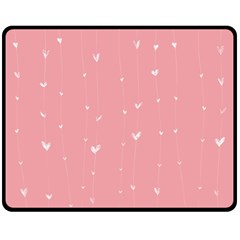 Pink Background With White Hearts On Lines Double Sided Fleece Blanket (medium) 