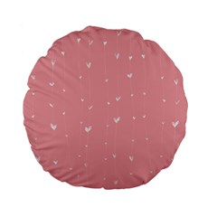Pink Background With White Hearts On Lines Standard 15  Premium Flano Round Cushions