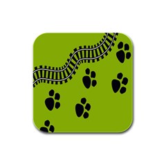 Green Prints Next To Track Rubber Square Coaster (4 Pack)  by Nexatart