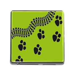 Green Prints Next To Track Memory Card Reader (square) by Nexatart