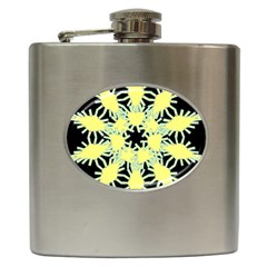 Yellow Snowflake Icon Graphic On Black Background Hip Flask (6 Oz) by Nexatart