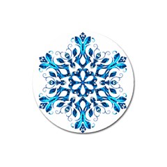 Blue Snowflake On Black Background Magnet 3  (round) by Nexatart