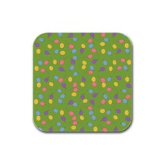 Balloon Grass Party Green Purple Rubber Square Coaster (4 Pack)  by Nexatart