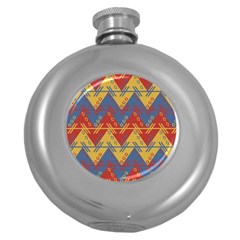 Aztec South American Pattern Zig Zag Round Hip Flask (5 Oz) by Nexatart