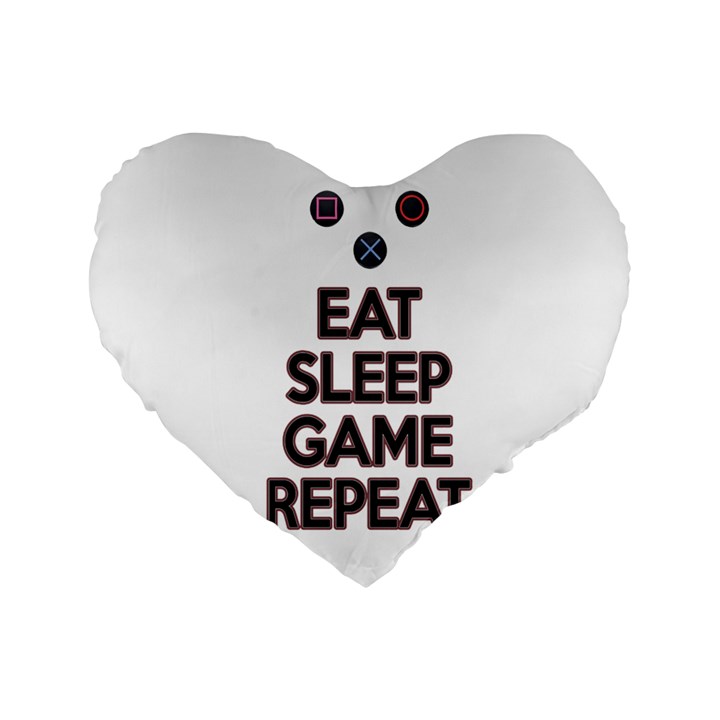 Eat sleep game repeat Standard 16  Premium Flano Heart Shape Cushions