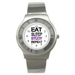 Eat Sleep Study Repeat Stainless Steel Watch by Valentinaart