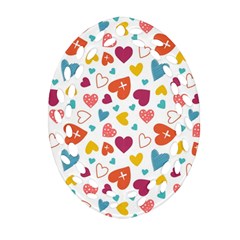 Colorful Bright Hearts Pattern Ornament (oval Filigree) by TastefulDesigns