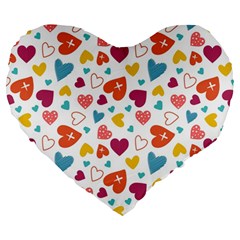 Colorful Bright Hearts Pattern Large 19  Premium Heart Shape Cushions by TastefulDesigns