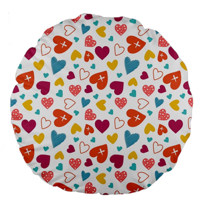 Colorful Bright Hearts Pattern Large 18  Premium Flano Round Cushions