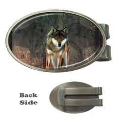 Awesome Wolf In The Night Money Clips (oval)  by FantasyWorld7