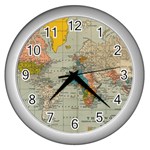 Vintage World Map Wall Clocks (Silver) 