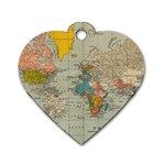 Vintage World Map Dog Tag Heart (One Side)