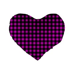 Lumberjack Fabric Pattern Pink Black Standard 16  Premium Flano Heart Shape Cushions by EDDArt
