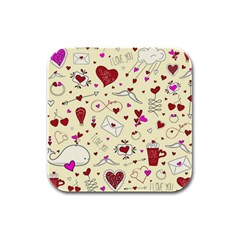 Valentinstag Love Hearts Pattern Red Yellow Rubber Square Coaster (4 Pack)  by EDDArt