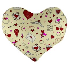 Valentinstag Love Hearts Pattern Red Yellow Large 19  Premium Flano Heart Shape Cushions by EDDArt