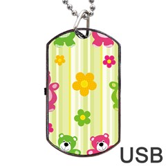 Animals Bear Flower Floral Line Red Green Pink Yellow Sunflower Star Dog Tag Usb Flash (two Sides)