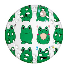 Animals Frog Green Face Mask Smile Cry Cute Round Filigree Ornament (two Sides)