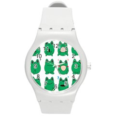 Animals Frog Green Face Mask Smile Cry Cute Round Plastic Sport Watch (m) by Mariart
