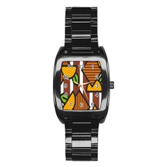 Chocolate Lime Brown Circle Line Plaid Polka Dot Orange Green White Stainless Steel Barrel Watch by Mariart