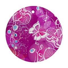 Flower Butterfly Pink Round Ornament (two Sides) by Mariart