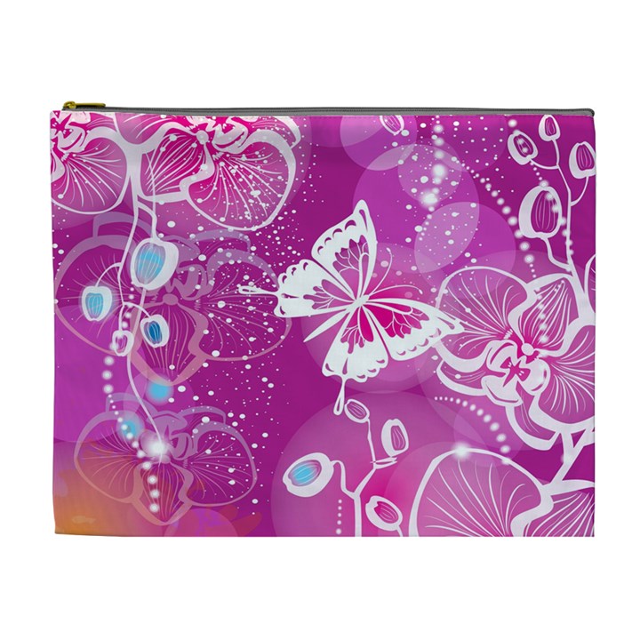 Flower Butterfly Pink Cosmetic Bag (XL)