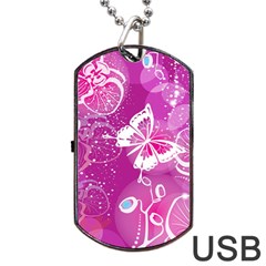 Flower Butterfly Pink Dog Tag Usb Flash (one Side) by Mariart