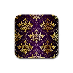 Flower Purplle Gold Rubber Square Coaster (4 Pack)  by Mariart