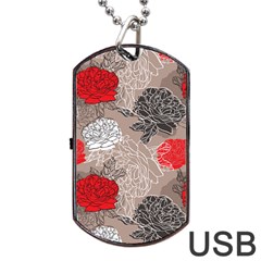 Flower Rose Red Black White Dog Tag Usb Flash (one Side) by Mariart