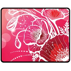 Flower Red Sakura Pink Fleece Blanket (medium)  by Mariart
