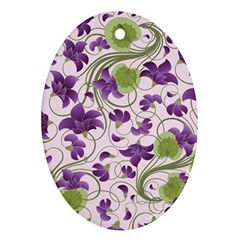 Flower Sakura Star Purple Green Leaf Oval Ornament (two Sides) by Mariart