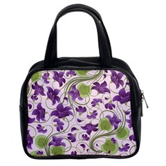 Flower Sakura Star Purple Green Leaf Classic Handbags (2 Sides) by Mariart