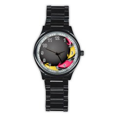 Hole Circle Line Red Yellow Black Gray Stainless Steel Round Watch