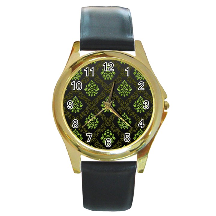 Leaf Green Round Gold Metal Watch