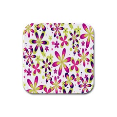 Star Flower Purple Pink Rubber Square Coaster (4 Pack)  by Mariart