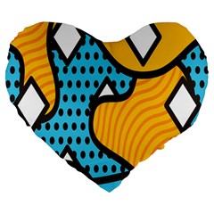 Wave Chevron Orange Blue Circle Plaid Polka Dot Large 19  Premium Heart Shape Cushions