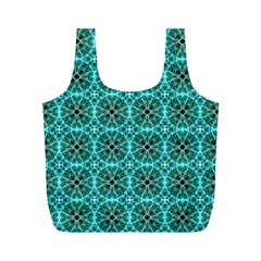 Turquoise Damask Pattern Full Print Recycle Bags (m)  by linceazul