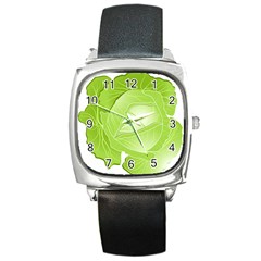 Cabbage Leaf Vegetable Green Square Metal Watch