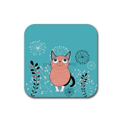 Cat Face Mask Smile Cute Leaf Flower Floral Rubber Coaster (square)  by Mariart