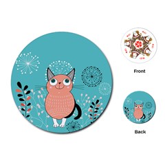 Cat Face Mask Smile Cute Leaf Flower Floral Playing Cards (round)  by Mariart