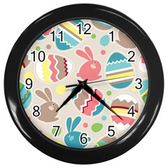 Easter Rabbit Bunny Rainbow Wall Clocks (black)