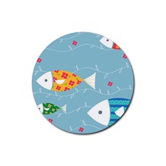 Fish Cute Swim Blue Sea Rubber Coaster (round) 