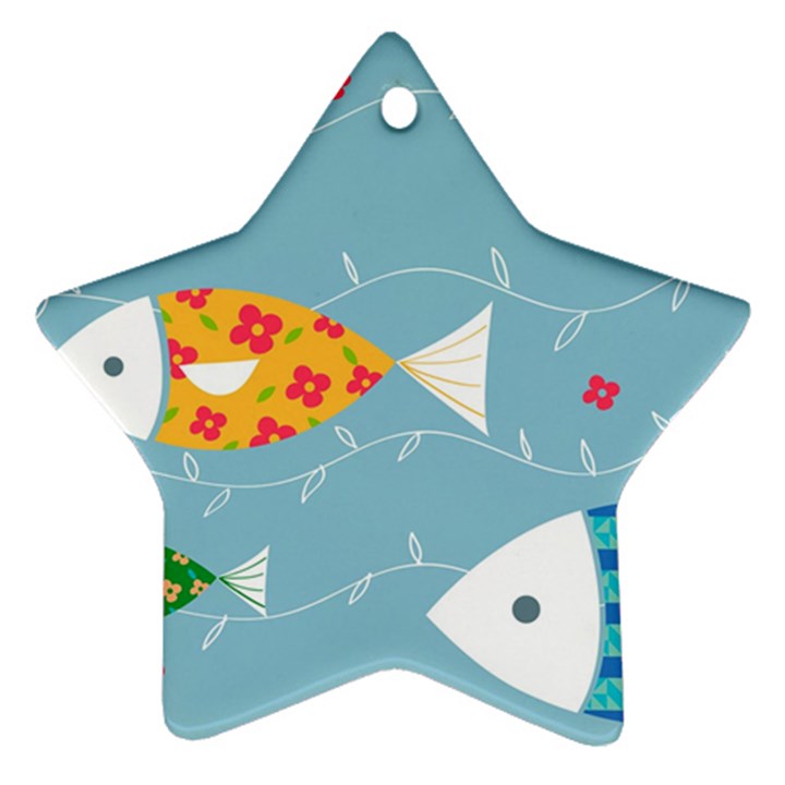 Fish Cute Swim Blue Sea Star Ornament (Two Sides)